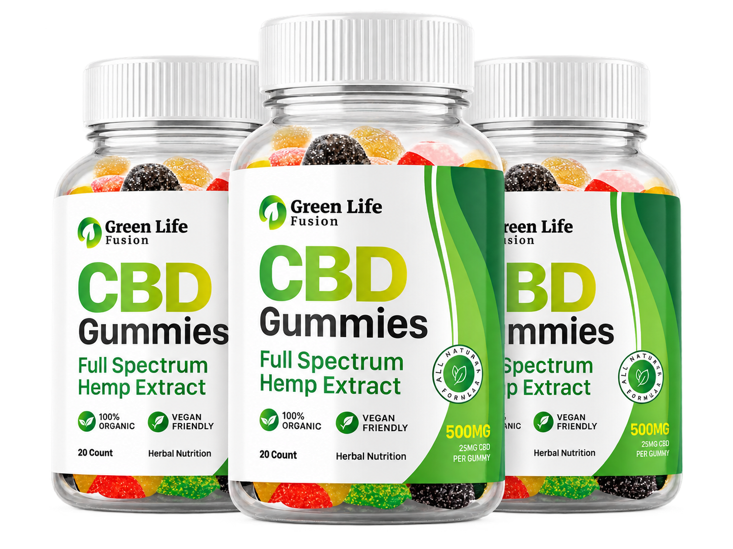 Three bottle Green Life Fusion CBD Gummies package