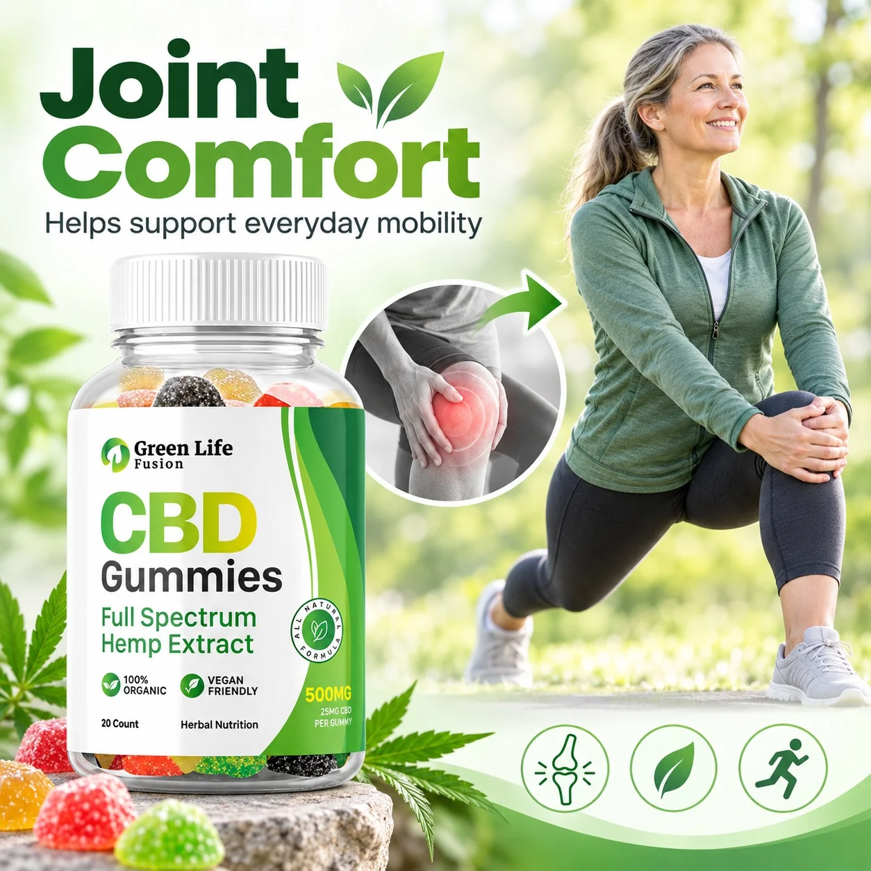 Green Life Fusion CBD Gummies movement themed creative