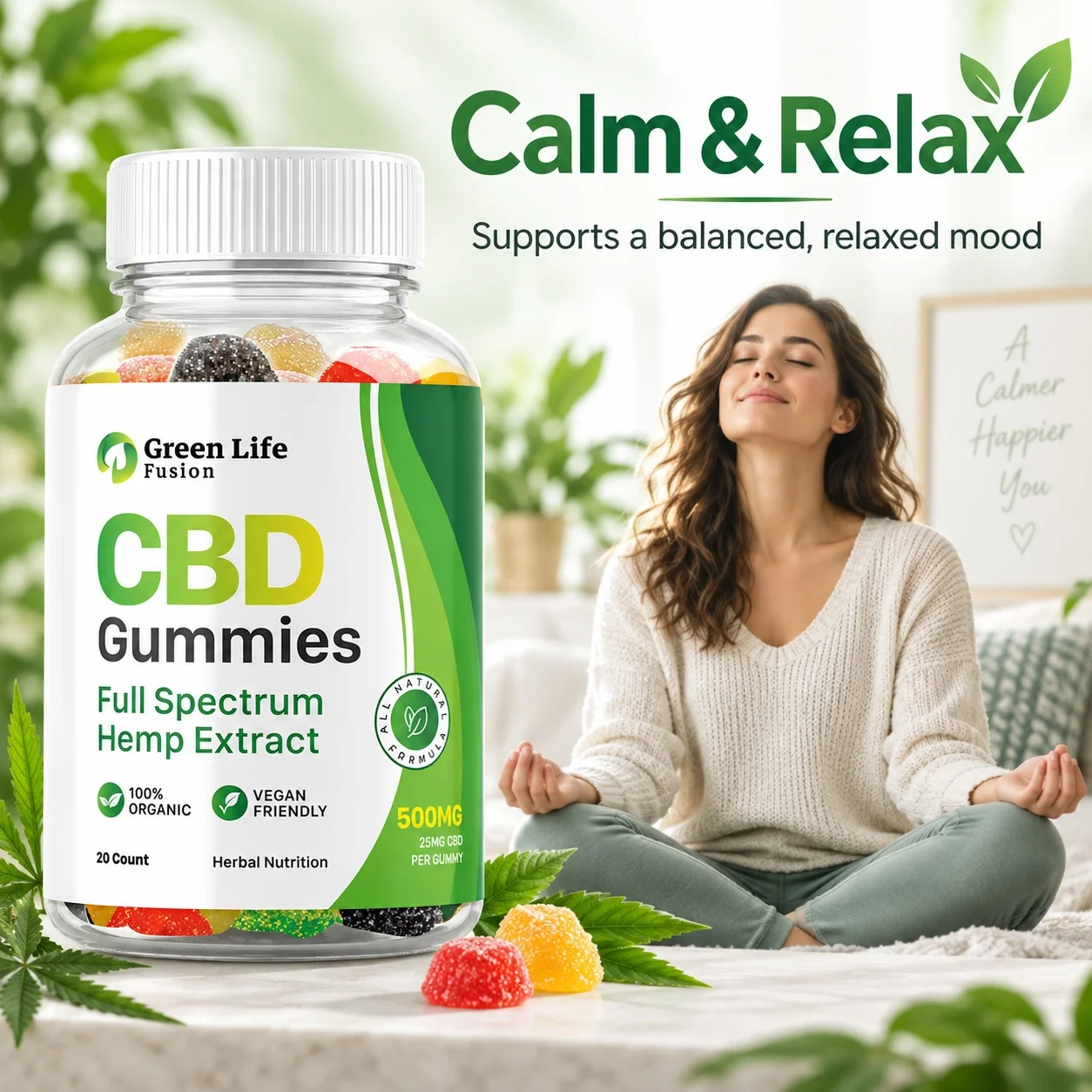 Green Life Fusion CBD Gummies relaxation themed creative
